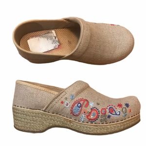 Dansko natural/beige canvas clogs with paisley & floral embroidery - 37